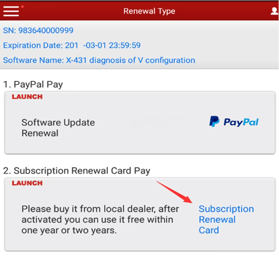 X-431 Launch Renewal Card 2 Years
